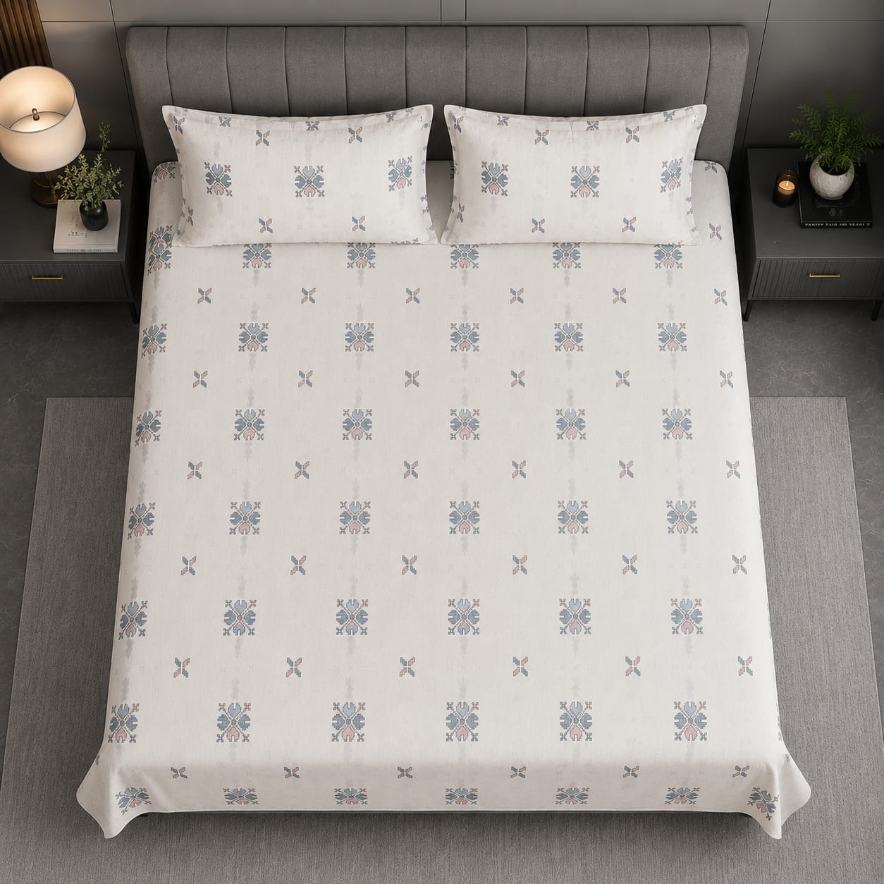 Pixel Art - Ivory Nordic Motifs : 100% cotton bedsheet
