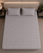 Rockstar - Mist Grey Regal Damask Premium -100% Cotton Bedsheet Set With Quilted Pillowcovers