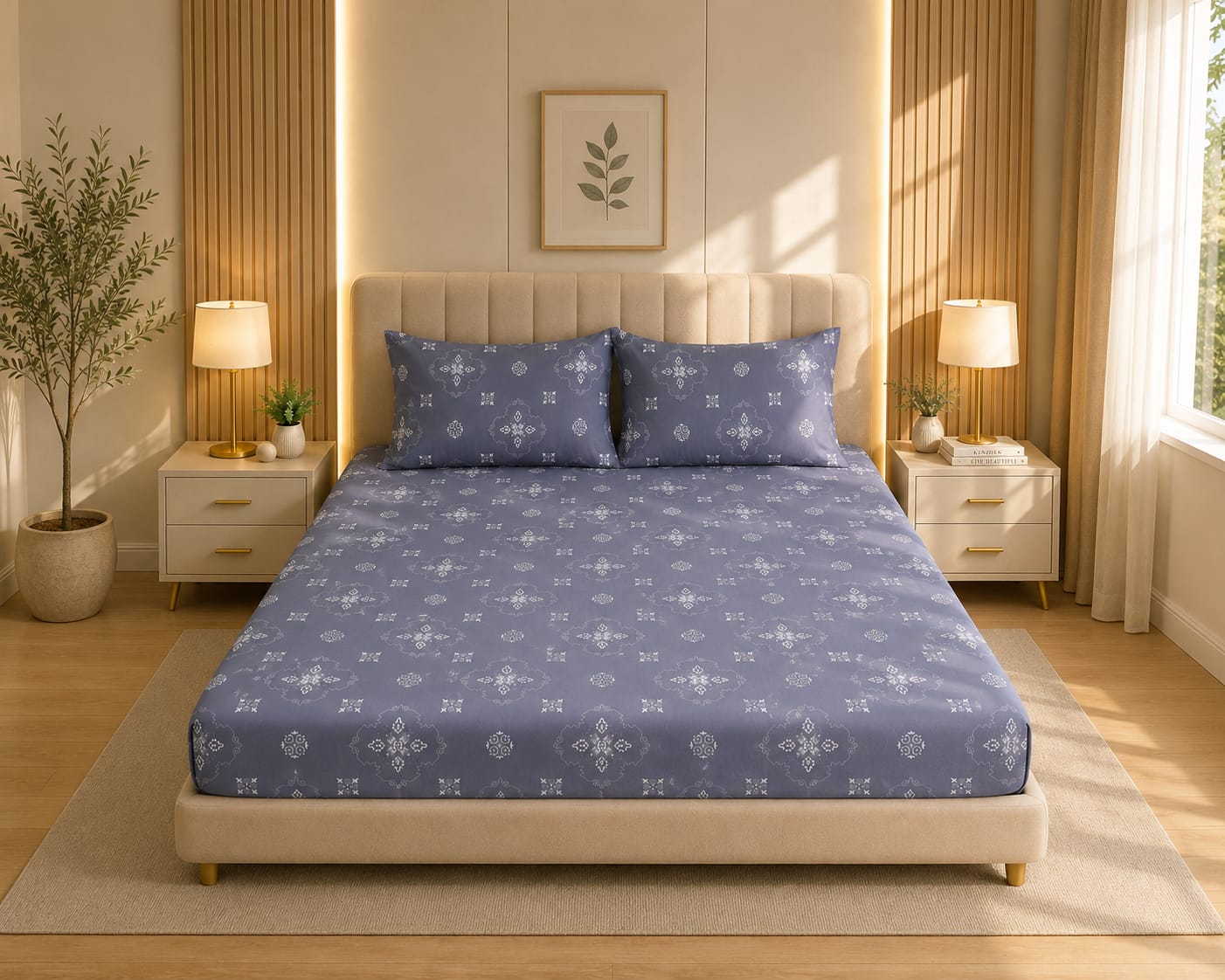 Glitter bedding - Slate blue Heritage Damask 100% Cotton Bedsheet Set Premium Floral Motif