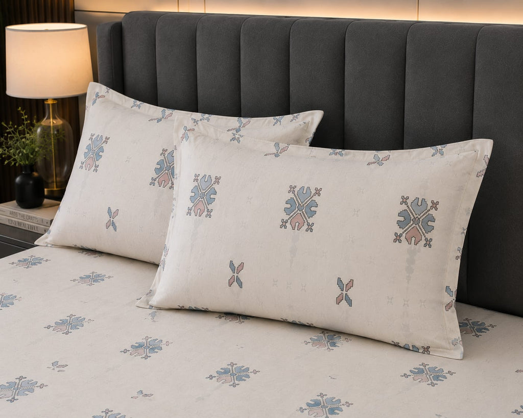 Pixel Art - Ivory Nordic Motifs : 100% cotton bedsheet