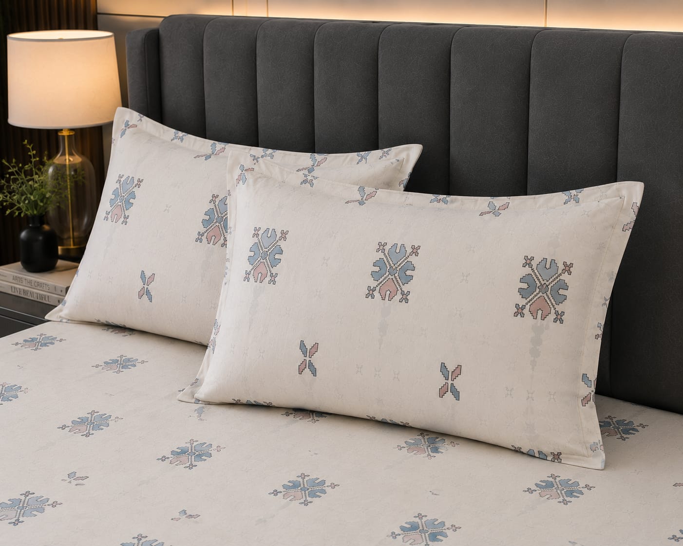 Pixel Art - Ivory Nordic Motifs : 100% cotton bedsheet